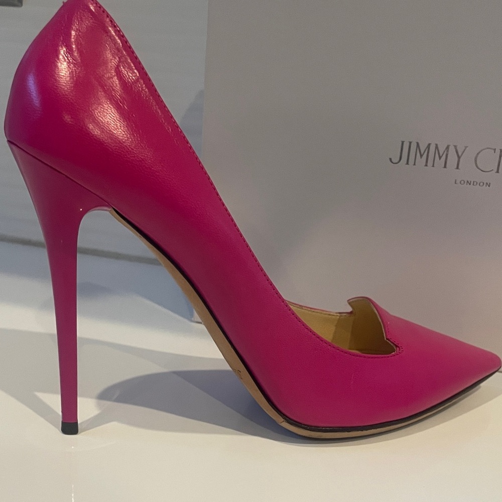 Jimmy Choo Hot Pink Leather Pointed Toe Stiletto Pumps